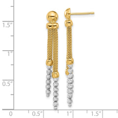 14K Two-Tone Gold Polished and Diamond-cut Beaded Dangle Post Earrings