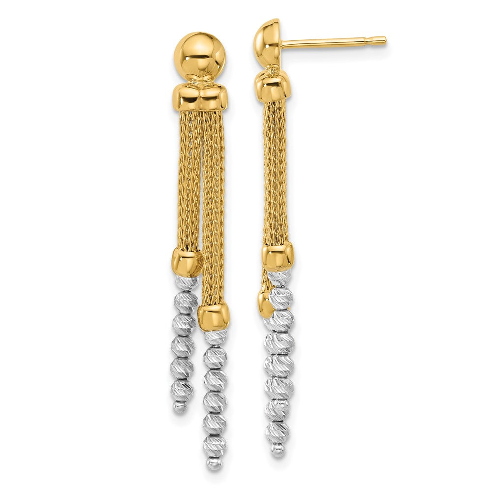 14K Two-Tone Gold Polished and Diamond-cut Beaded Dangle Post Earrings