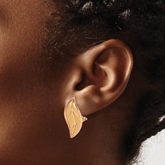 14K Rose & Yellow Polished Brushed Leaf Omega Back Earrings