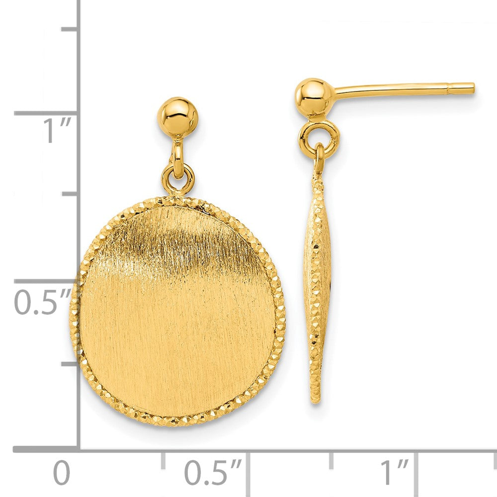 14K Yellow Gold Polished & Brushed Diamond-cut Round Dangle Post Earrings