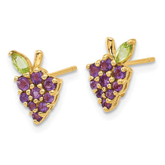 14K Yellow Gold Amethyst and Peridot Grapes Post Earrings