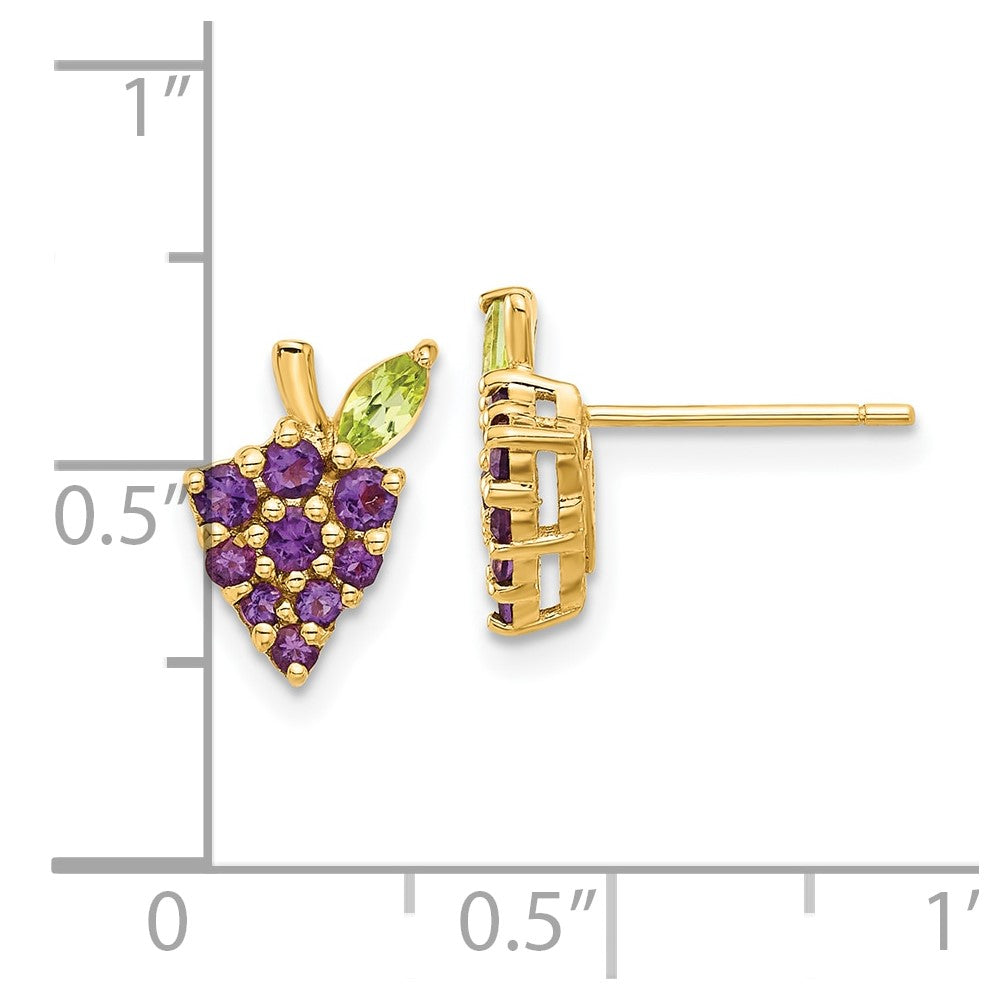 14K Yellow Gold Amethyst and Peridot Grapes Post Earrings