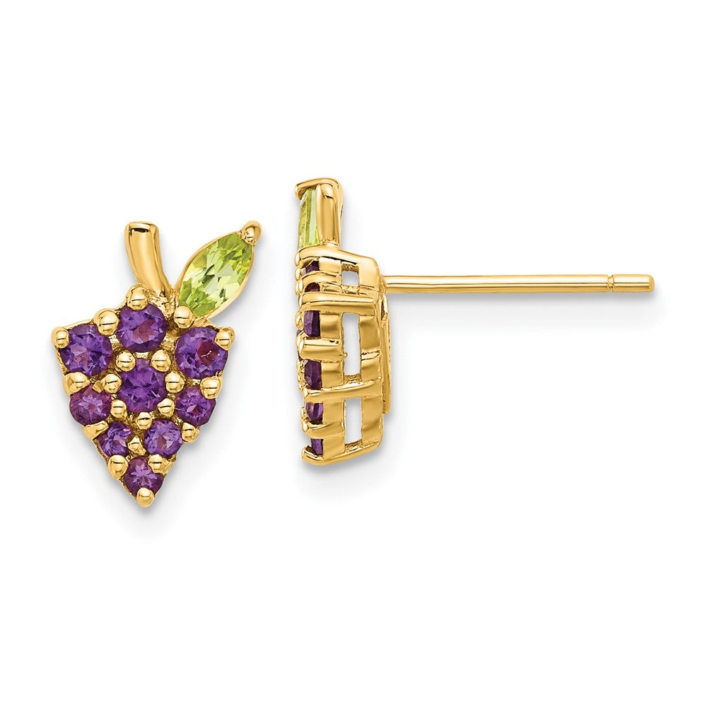 14K Yellow Gold Amethyst and Peridot Grapes Post Earrings