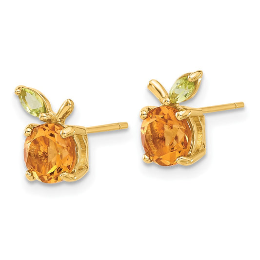 14K Yellow Gold Citrine and Peridot Orange Post Earrings