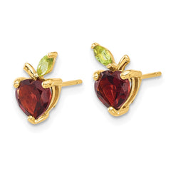 14K Yellow Gold Garnet and Peridot Apple Post Earrings