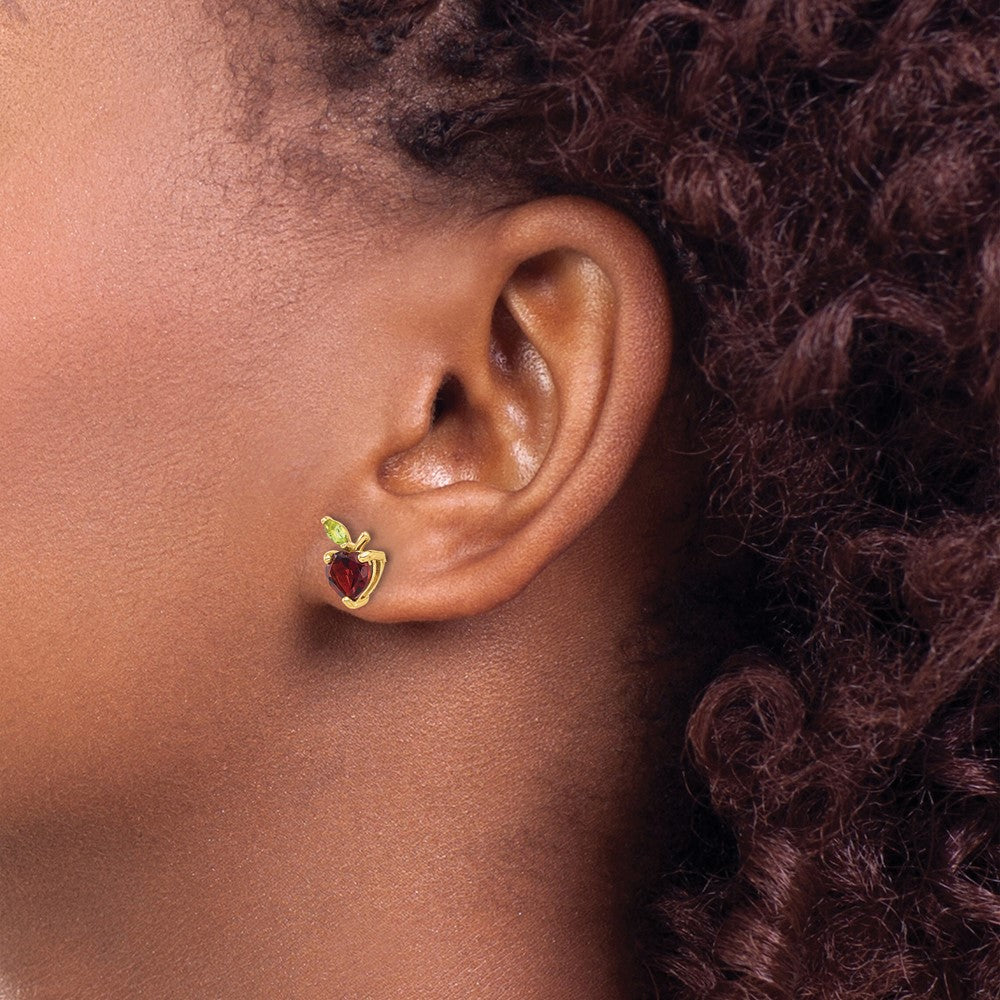 14K Yellow Gold Garnet and Peridot Apple Post Earrings