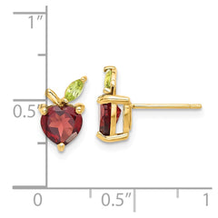 14K Yellow Gold Garnet and Peridot Apple Post Earrings