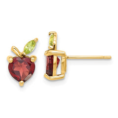 14K Yellow Gold Garnet and Peridot Apple Post Earrings