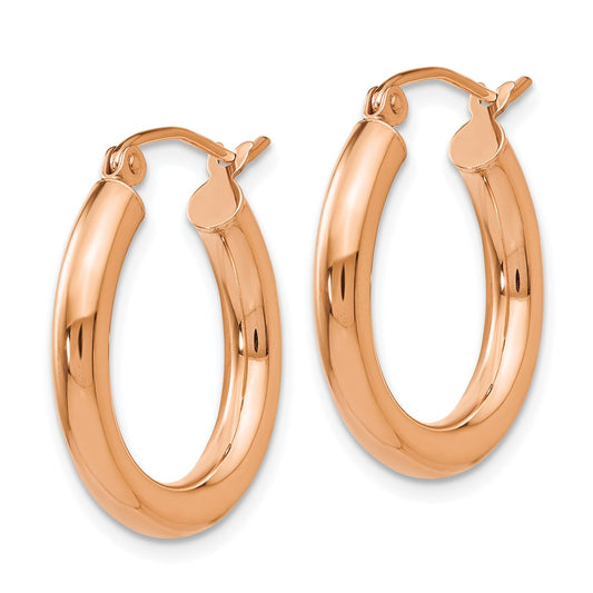 14K Rose Gold Polished 3mm Lightweight Tube Hoop Earrings