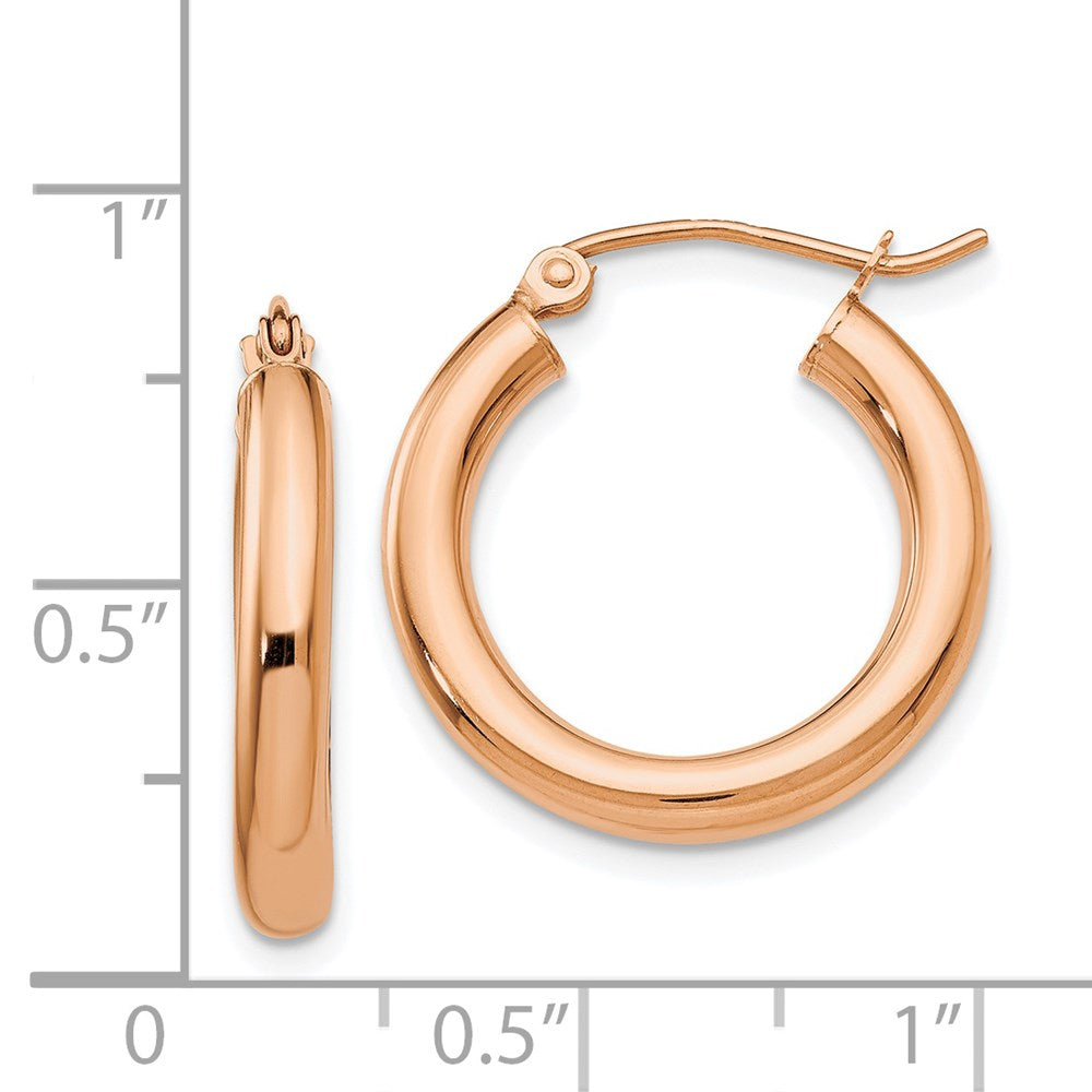 14K Rose Gold Polished 3mm Lightweight Tube Hoop Earrings