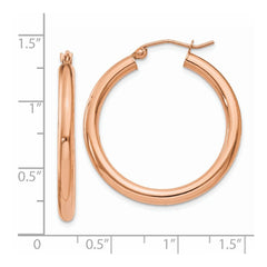 14K Rose Gold Polished 3mm Lightweight Tube Hoop Earrings