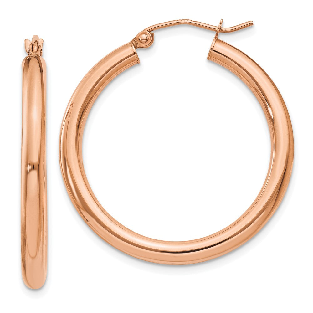 14K Rose Gold Polished 3mm Lightweight Tube Hoop Earrings