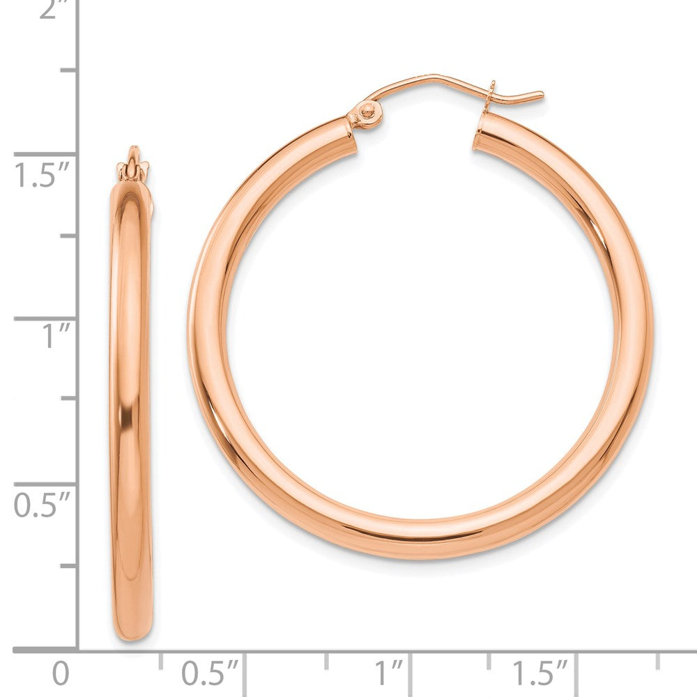 14K Rose Gold Polished 3mm Lightweight Tube Hoop Earrings