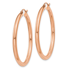 14K Rose Gold Polished 3mm Lightweight Tube Hoop Earrings