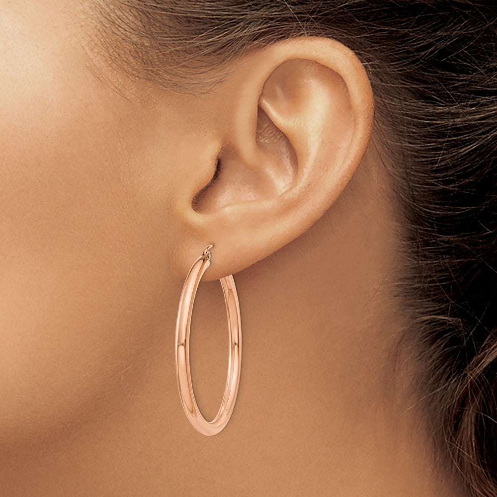 14K Rose Gold Polished 3mm Lightweight Tube Hoop Earrings