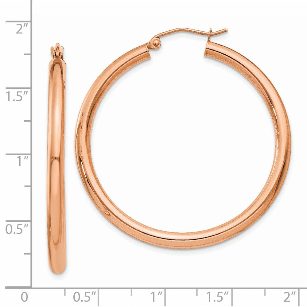 14K Rose Gold Polished 3mm Lightweight Tube Hoop Earrings