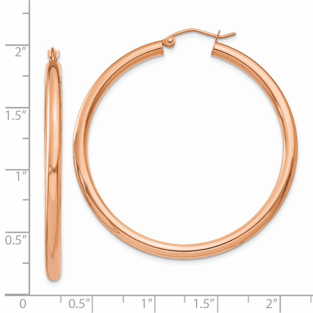 14K Rose Gold Polished 3mm Lightweight Tube Hoop Earrings