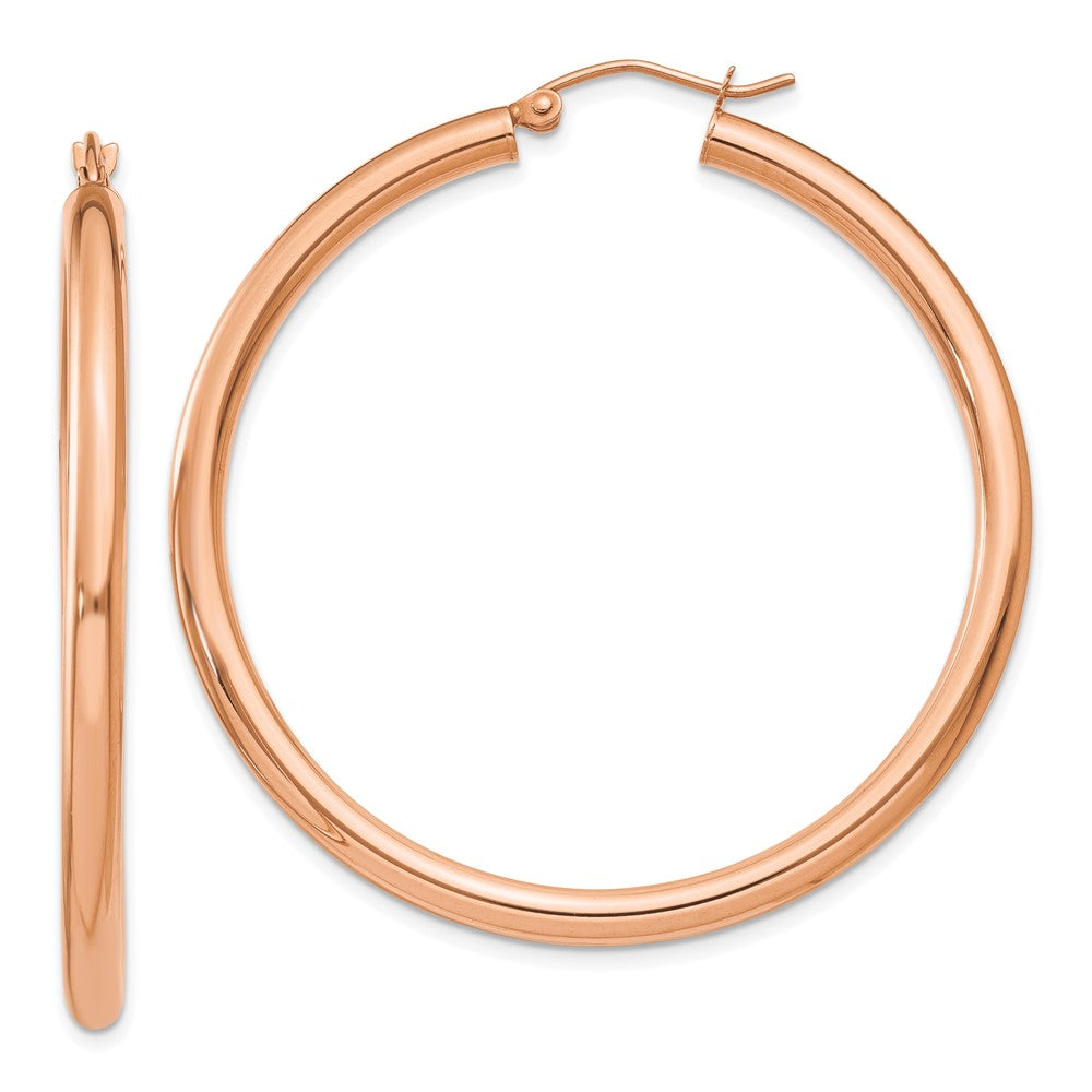 14K Rose Gold Polished 3mm Lightweight Tube Hoop Earrings