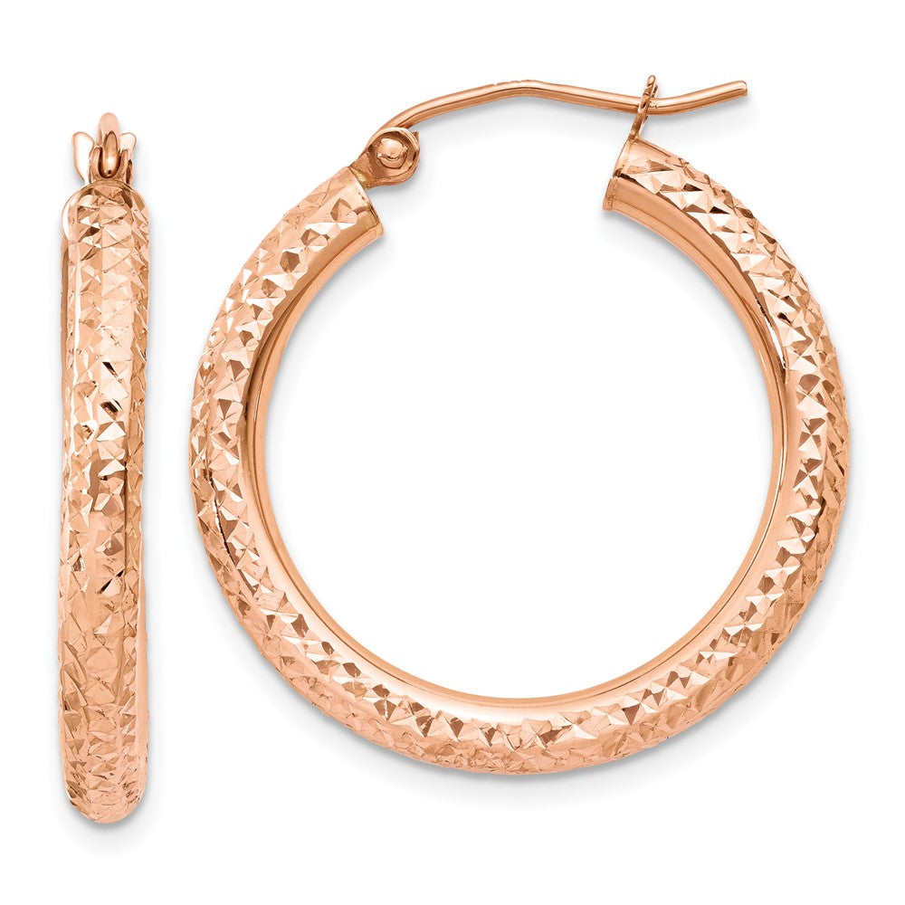 14K Rose Gold 3mm Diamond-cut Hoop