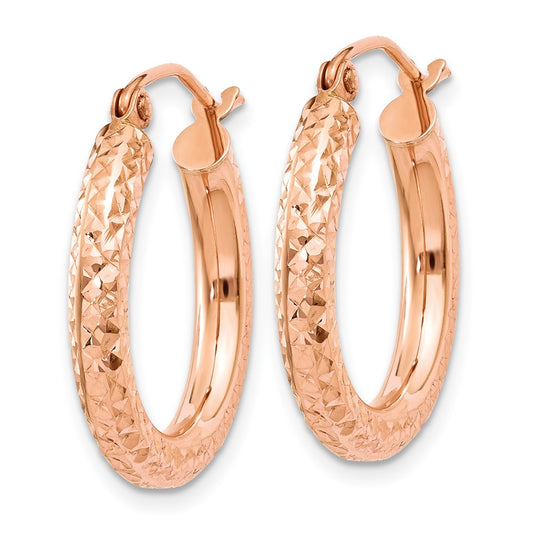 14K Rose Gold 3mm Diamond-cut Hoop