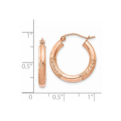 14K Rose Gold 3mm Satin and Diamond-cut Hoop Earrings