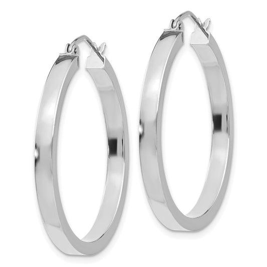 14K White Gold 2x3mm Rectangle Tube Hoop