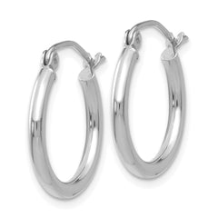 14K White Gold Polished 2x17.5mm Tube Hoop Earrings