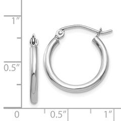 14K White Gold Polished 2x17.5mm Tube Hoop Earrings