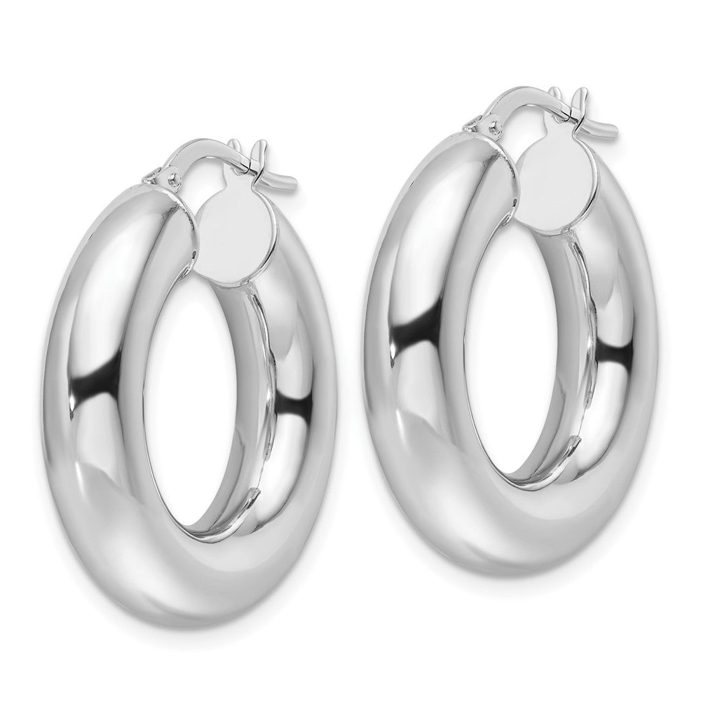 14K White Gold Polished 6mm Hollow Round Tube Round Hoop Earrings