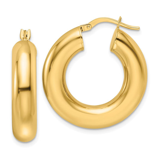 14K Yellow Gold Polished 6mm Hollow Round Tube Round Hoop Earrings