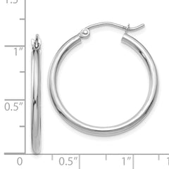 14K White Gold Polished 2x25mm Lightweight Tube Hoop Earrings