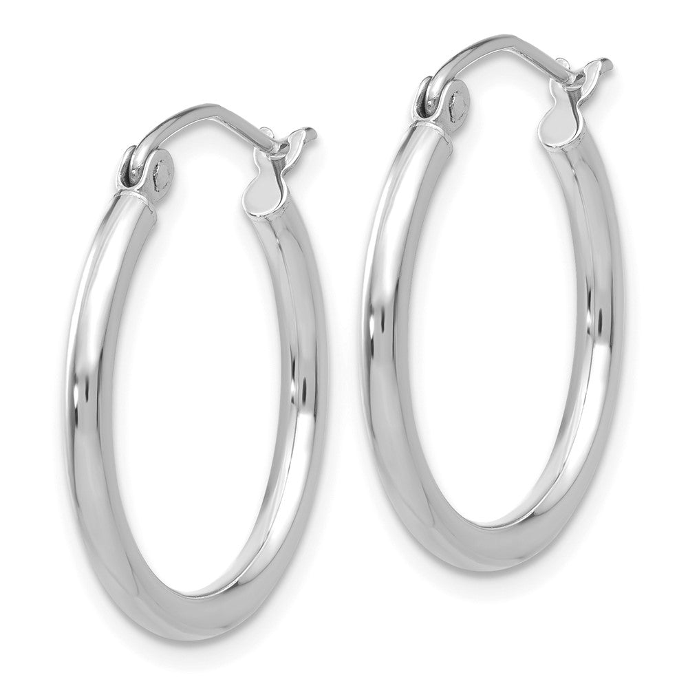 14K White Gold Polished 2x20mm Tube Hoop Earrings