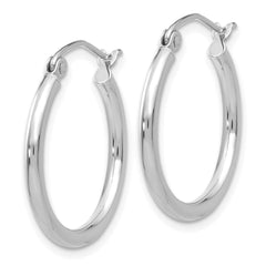 14K White Gold Polished 2x20mm Tube Hoop Earrings