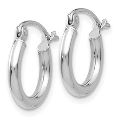 14K White Gold Polished 2x12mm Tube Hoop Earrings