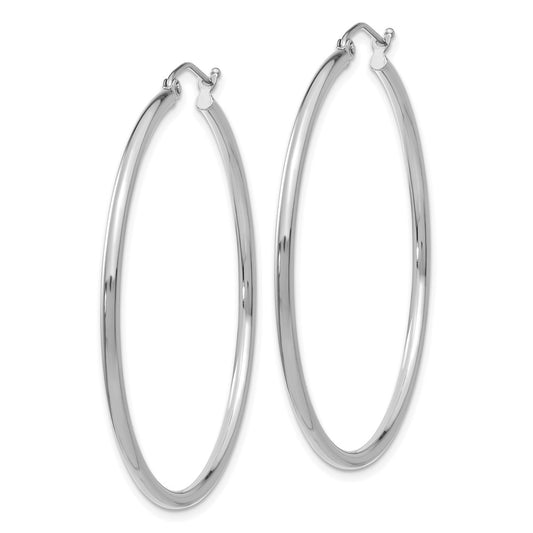 14K White Gold Polished 2x45mm Tube Hoop Earrings