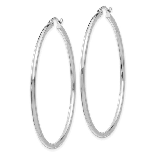 14K White Gold Polished 2x50mm Tube Hoop Earrings