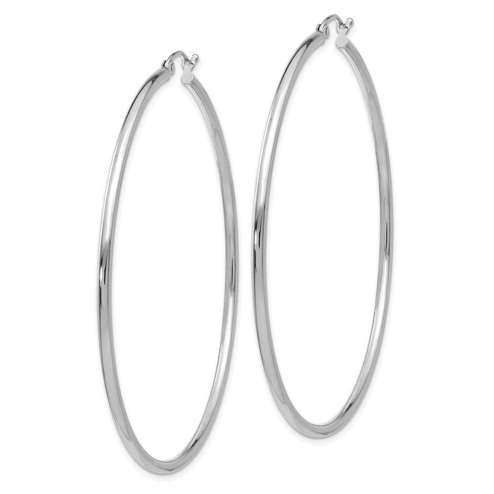 14K White Gold Polished 2x60mm Tube Hoop Earrings