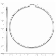 14K White Gold Polished 2x65mm Tube Hoop Earrings