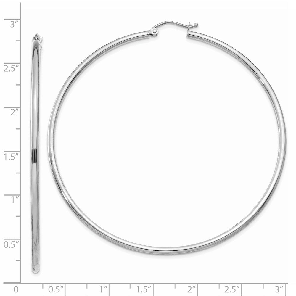 14K White Gold Polished 2x65mm Lightweight Tube Hoop Earrings