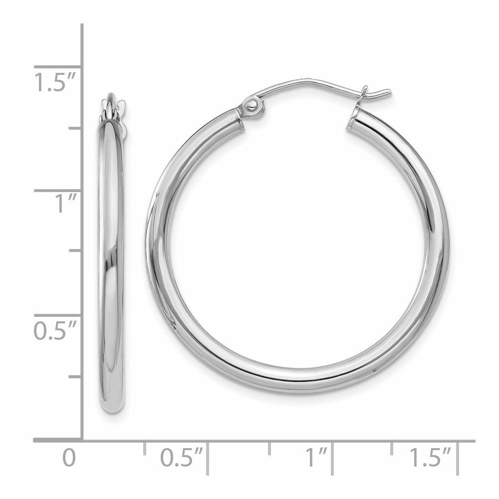 14K White Gold Polished 2.5mm Tube Hoop Earrings