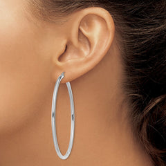 14K White Gold Polished 2.5mm Tube Hoop Earrings