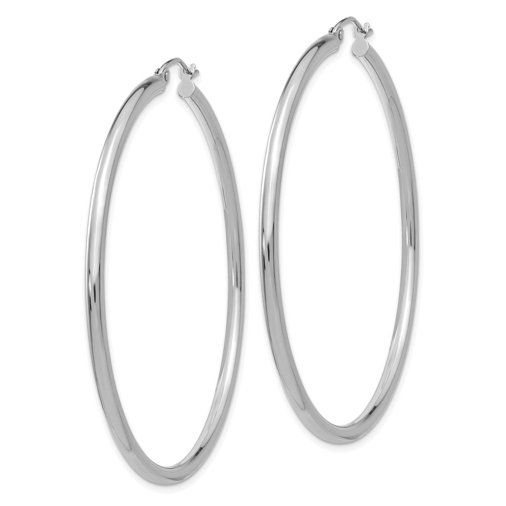 14K White Gold Polished 2.5mm Lightweight Tube Hoop Earrings