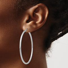 14K White Gold Polished 2.5mm Lightweight Tube Hoop Earrings