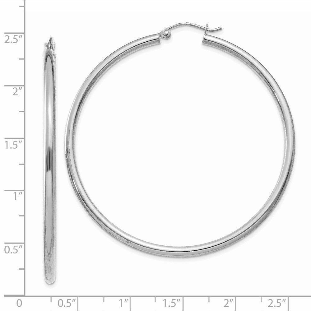 14K White Gold Polished 2.5mm Lightweight Tube Hoop Earrings