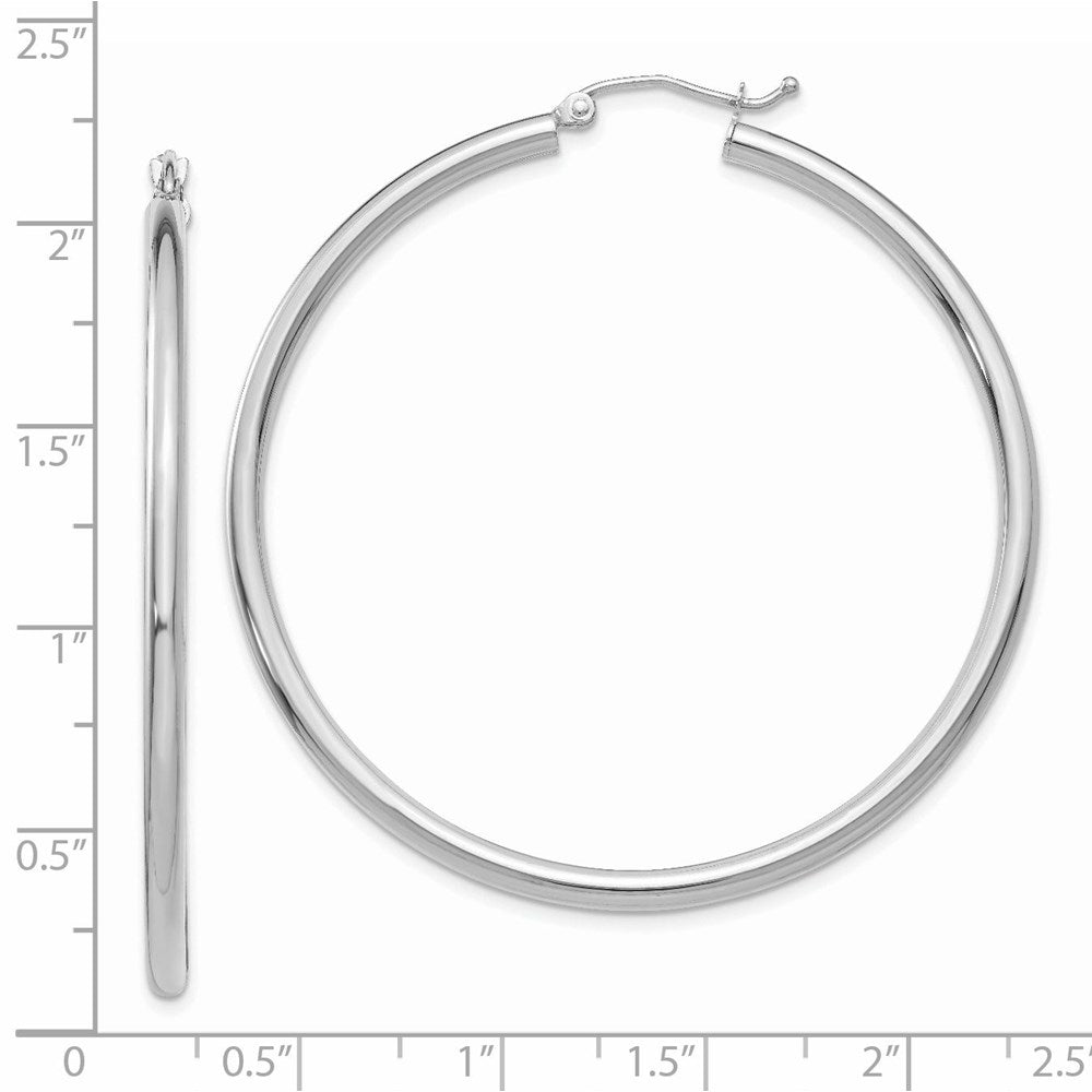 14K White Gold Polished 2.5mm Tube Hoop Earrings