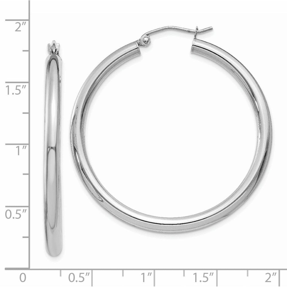 14K White Gold Polished 3mm Lightweight Tube Hoop Earrings