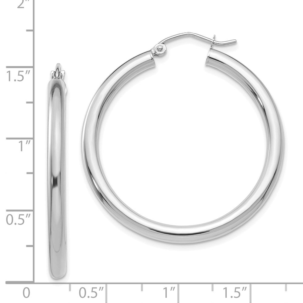 14K White Gold Polished 3mm Lightweight Tube Hoop Earrings