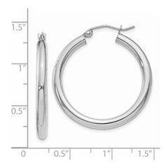 14K White Gold Polished 3mm Tube Hoop Earrings