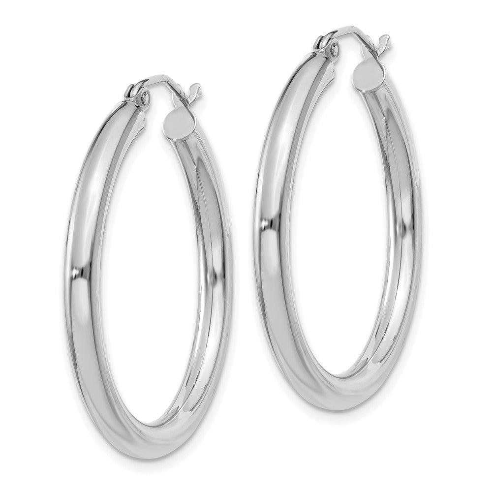 14K White Gold Polished 3mm Lightweight Tube Hoop Earrings