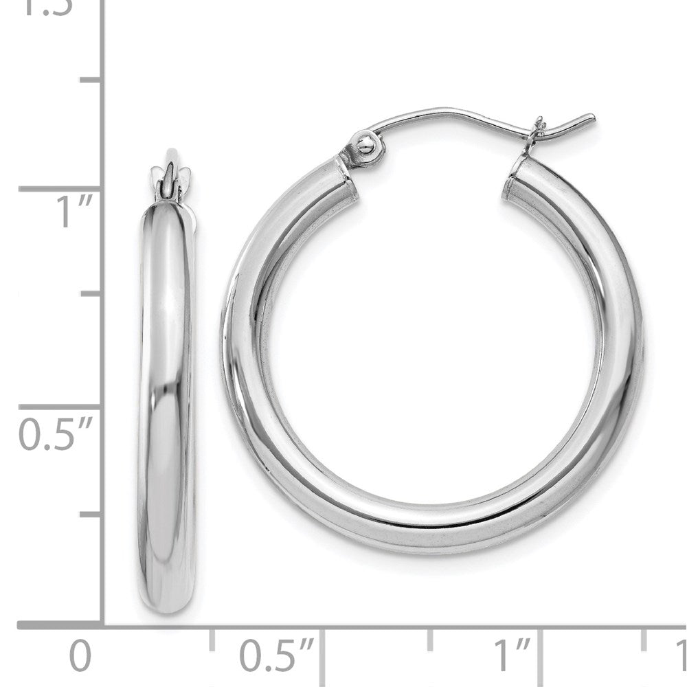 14K White Gold Polished 3mm Tube Hoop Earrings